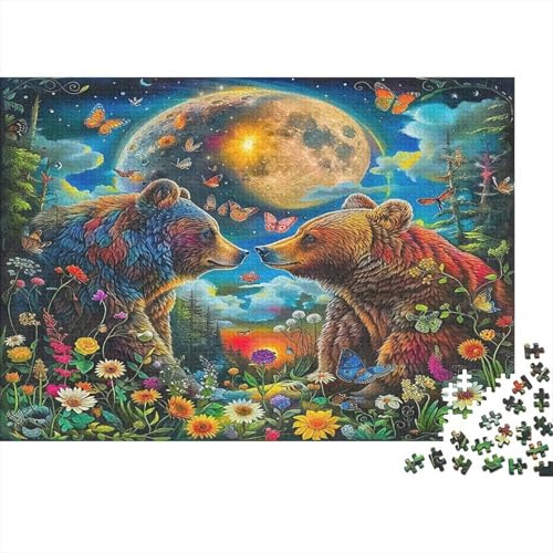 Brown Bear 1000 Pieces Puzzle Jigsaw Recycled Cardboard Sustainable Colourful Detailed Bear Pair for Kids Educational Games 52x38cm/1000pcs