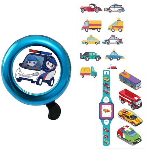 GWEOR Clacson Bici Bimbo Design Polizia, Suono Potente Inclusi Adesivi, Campanello Bici Bambino per Monopattino, Regalo di Compleanno Perfetto