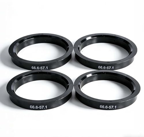 Nivofu Lot de 4 Bagues de Centrage 66,6 à 57,1 mm, Anneaux Centriques pour Jantes Aluminium et Acier, en Plastique, Réduction des Vibrations, Noir