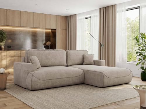 MKS MEBLE Ecksofa Wohnlandschaft L-Form mit Schlaffunktion und Bettwäscheschrank, Schlafsofa mit Bettkasten, modernes Sofa OVO L - Rechts - Beige Strukture