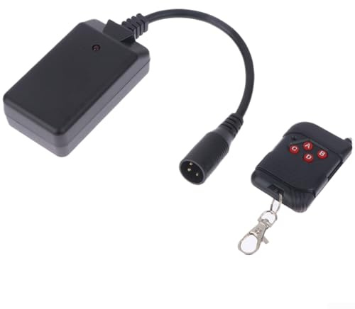Momfin Kabelloses Fernbedienungsset für Nebelmaschine, mit LED-Anzeige, 3-poliger XLR-Anschluss, kompatibel mit 400 W-1500 W Bühnennebel-Systemen, schwarz, für Bühnenbeleuchtung (4-Tasten-Steuerung)