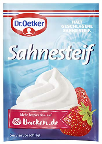 Dr. Oetker Sahnesteif, 5 x 8 g, Sahnestandmittel, Hilfsmittel zur Zubereitung von Schlagsahne, für festen Sahne-Schaum, Sahnetorten & Süßspeisen, vegan