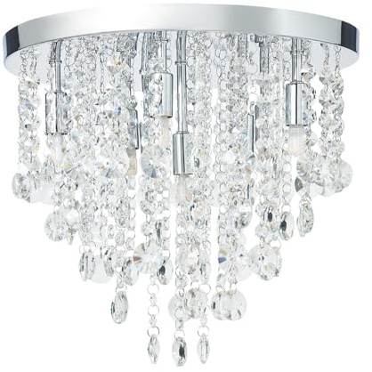 LITECRAFT Montego Ceiling Light, Polished Chrome, 9 Light | Crystal Effect, Flush Mount