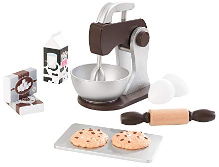 KidKraft Amasadora Repostería de Juguete de Madera Espresso con Galletas, Set de Cocina y Pastelería de Juguete con Accesorios, Electrodomésticos Cocina para Jugar, Juguetes niños 3+ años (63370)