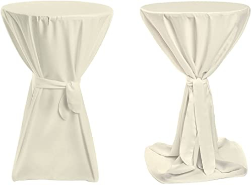 TexDeko 2er Pack Stehtischhussen Premium mit Schleifenband für Bistrotisch Ø 90cm Creme | Gastronomie blickdichter Stehtischüberzug, waschbar strapzierfähig, Made in EU
