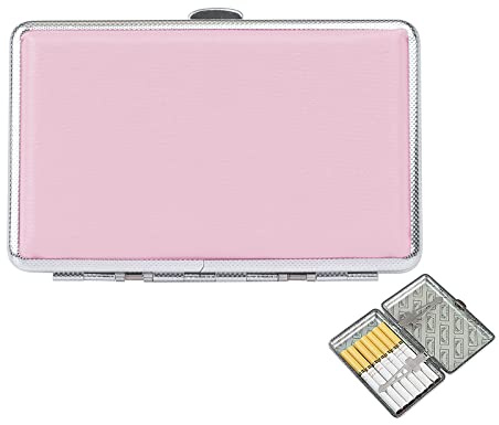 Cigarette Case, Pink Leather Silm Cigarette Box for Women Ladies (Pink)