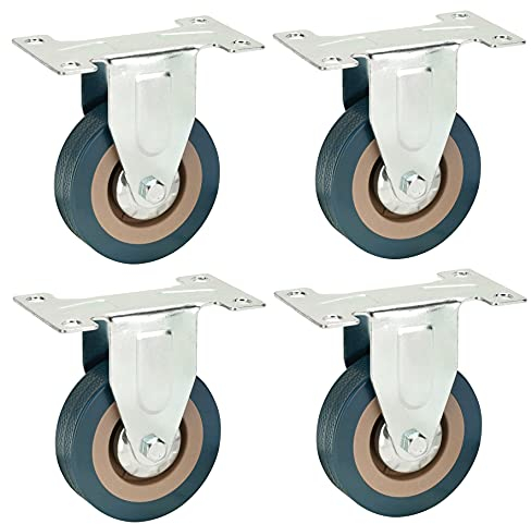 75mm Non Marking Grey Hard Rubber Castors - Fixed Plate Fitting - Heavy Duty Casters Wheels by Bulldog Castors - Max 200Kg Per Set