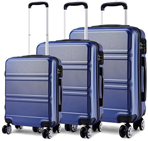 KONO Kofferset 3 Teilig Hartschale Reisekoffer Set mit 4 Rollen und TSA Schloss, Zwillingsrollen Trolley Rollkoffer in M-L-XL-Set Koffer Handgepäck, Mittelgroß, Groß (Dunkelblau)