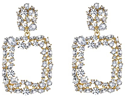 EVER FAITH Damen 6 Farben Groß Strass Kristall Quadrat Geometrische Statement Trapezförmige Ohrringe für Party Hochzeit Klar Gold-Ton