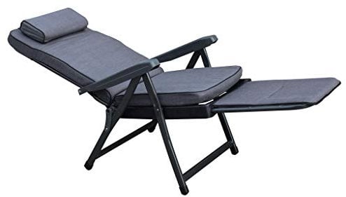 MilaniHome.it - Poltrona A Sdraio Imbottita Reclinabile Cuscino Poggiatesta Imbottito Alta Densità, Adatta A Giardino, Portico, Piscina E Relax Con Carrello Poggiapiedi A Scomparsa