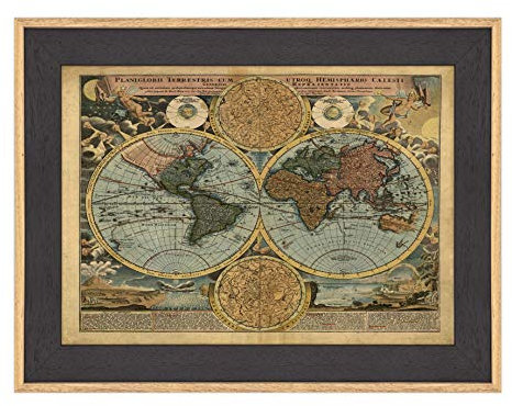 Poster e Stampa con Cornice Moderna - Antica Mappa del Mondo (461) - 30x42cm - Moderna con Battuta Legno Naturale e Nero