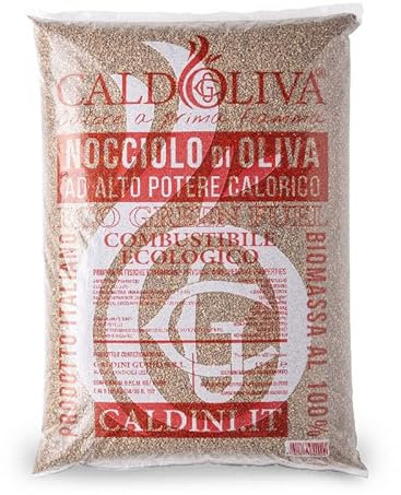 Nocciolo di oliva CALDOLIVA® ad alto potere calorifico - Sacco da 15 kg per TEST STUFA/CALDAIA - Combustibile ecologico Biomassa al 100% Eco Green Fuel Prodotto Italiano