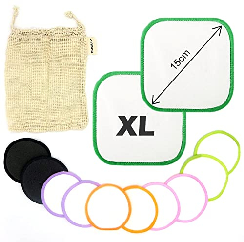 Disques démaquillants réutilisables écologiques, grandes lingettes bambou douces et lavables (SET A)