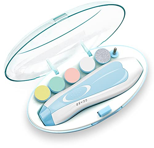 Baby Nail File, Electric Baby Nail Trimmer with LED Front Light, Safe and Quiet Baby Nail Clipper with 6 Grinding Heads for Newborn Infant Toddler Kids or Women (Blue)