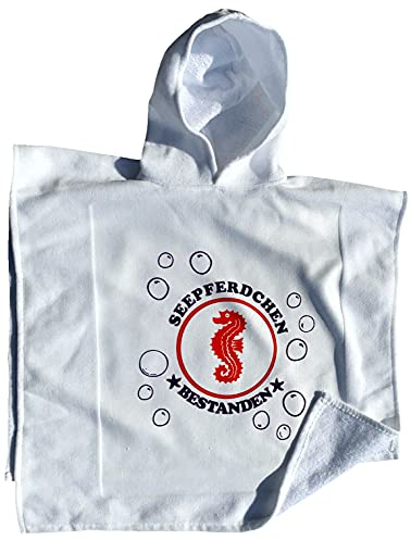 coole-fun-t-shirts Seepferdchen Bestanden ! Kinder Handtuch mit Kapuze Schwimmen Lernen Schwimmunterricht Weiss Kapuzenhandtuch Poncho