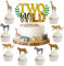 Sursurprise Zwei wilde Kuchen Topper Dschungeltiere Cupcake Toppers, Safari Tier Zweiter Geburtstag Dekorationen Zoo Themen 2 Geburtstag Party Kuchen liefert