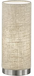 Kleine Tischleuchte mit Zylinder Lampenschirm aus Leinen, Beige, Höhe 25cm