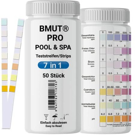 50x 7in1 Pool & Spa Teststreifen Whirlpool Wassertester in Tube Chlor pH Werte Testpapier