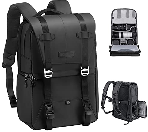 K&F Concept Sac à Dos pour Appareil Photo, Beta Sac Appareil Photo Reflex avec Housse de Pluie Imperméable Inclus pour DSLR Canon Nikon Sony Olympus DJI Drone Portable 15.6'' Noir Pur