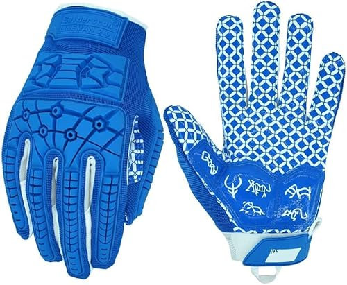 Seibertron Lineman/Linebacker Handschuhe 2.0 Padded Palm American Football Receiver Gloves, Flexibler TPR-Aufprallschutz Back of Hand Handschuhe Erwachsener Sizes Blue XXL