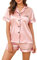 Lovasy Pyjama Satin Femme Short Ensemble Pijamas à Manches Courtes Chemises de Nuit Sexy Chic Été 2 Pièces Vêtements de Nuit en Soie Boutonnée,Rose XL