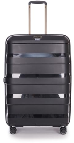 Stratic Straw + Hartschalen-Koffer Trolley Koffer groß Reisekoffer, nachhaltig, 4 Rollen, erweiterbar, TSA-Schloss (Größe L, schwarz)