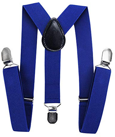 axy Kinder Jungen Hosenträger-Y Form breit 2,5 cm mit 3 Starken Clips, kombinierbar mit Fliege - Uni Farben HTK25-1 (für Jungen (7-12 Jahre alt), Blau)