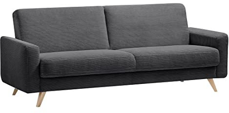 HOMELIV. Moss Schlafsofa in Anthracite, 222x93x89 cm, gemütliches Sofa in schicker Cord-Optik mit Füßen aus Eichenholz in Natur