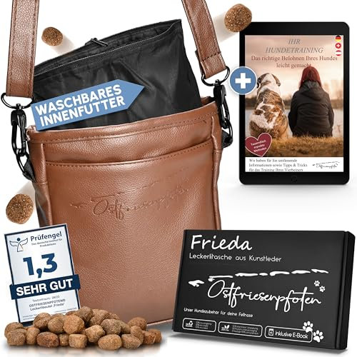 Ostfriesenpfoten® Leckerlibeutel 'Frieda' für Hunde aus hochwertigem Kunstleder - Dunkelbraun Größe M - Futterbeutel mit EasyOpen Einhandmagnetverschluss - Gassitasche für Hunde-Leckerli