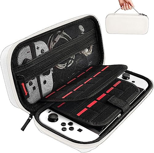 daydayup Switch Case Kompatibel mit Nintendo Switch/Switch OLED - Tragetasche mit 20 Spielpatronen, schützende Hartschalen-Reisetasche Tasche für Nintendo Switch Konsole & Zubehör, weiß, Koffer