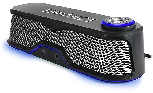 ENHANCE SB1 PC Gaming Altavoz - USB Powered Ordenador Barra de Sonido, Altavoz Debajo del Monitor con Pico de 10W, Perilla de Control de Volumen LED, Paso de Auriculares, Soundbar para Juegos para PC