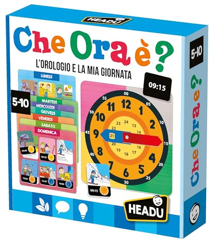 Headu Che Ora è New Version Die Uhr und Mein Tag It57588 Lernspiel für Kinder von 5-10 Jahren, hergestellt in Italien
