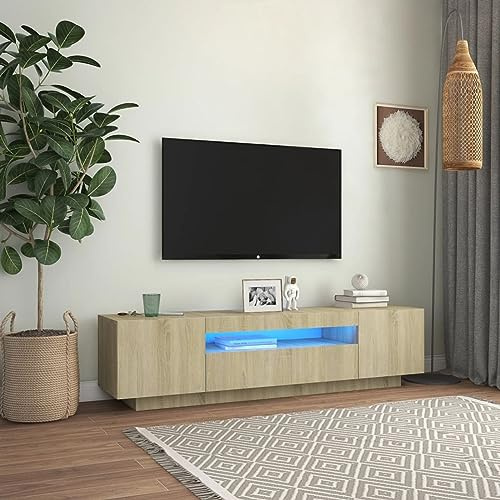 Festnight tv Schrank mit led tv Board fernsehschrank tv Tisch fernsehtisch tv Bank TV Board Sideboard für Wohnzimmer Schlafzimmer Möbel Sonoma Eiche 160x35x40 cm