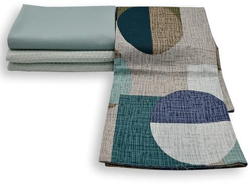 Virginia Tex baumwollstoff-Set 3 Stück 60 x 150 cm Tex Standard 100 in verschiedenen farben waffelpique-stoff und 2 x baumwollstoff meterware 100% baumwolle stoffe zum (Mint Geometric)