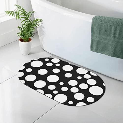 JCAKES Badematte mit schwarzen und weißen Punkten, rutschfeste Bodenmatte, Kieselgur, Badematte, wasserabsorbierender Teppich, Kieselalgen-Schlamm-Matte für drinnen und draußen (oval, 80 x 50 cm)