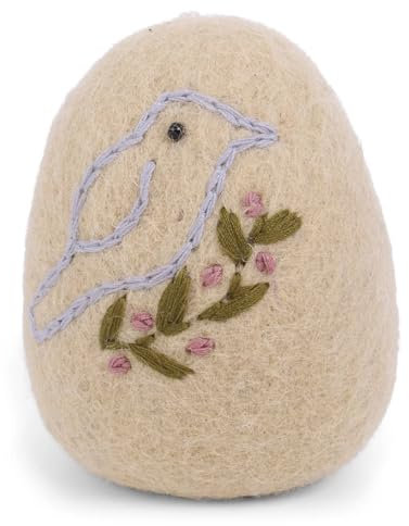 Gry & Sif - 11414 - Baumanhänger, Osterei mit Stickerei, gelb, Filz, 9cm x 6cm, Handarbeit