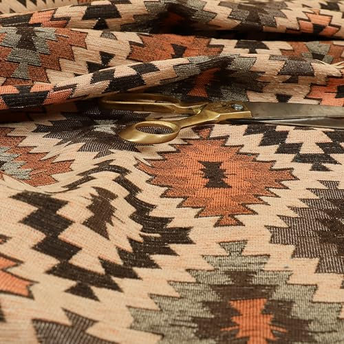 Redbrick Mill Fabrics Flammhemmender Kelim-Polsterstoff mit aztekischem Designmuster, weich gewebter Chenille-Möbelstoff, Meterware, oranger Kelim (pro Meter)