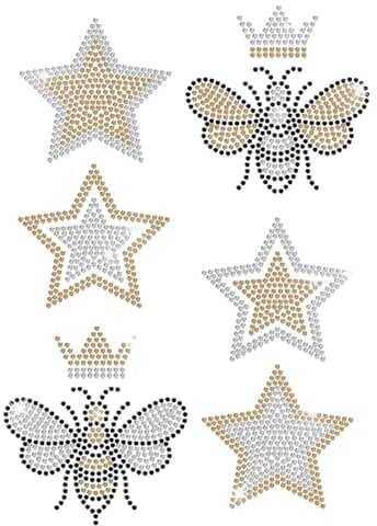 MAYJOYDIY 6 Stile Bienensterne Strass Aufbügler Hotfix Transfer Krone Bienensterne Kristall Strass Bling T Shirt Transfer Aufkleber Hotfix Bling Patch Für Tücher Tasche Hose Stoff Dekor