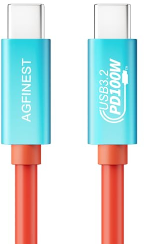 AGFINEST USB C auf C Kabel, USB 3.2 Gen2 × 2 Typ C Ladekabel, 20 Gbps Datenübertragung, 100W 5A Schnell Ladekabel, 4K@60Hz Videoübertragung für Laptop, Mobiltelefon, Monitor, USB-C-Geräte (1M)