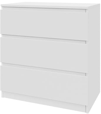 Mebligo - Kommode mit 3 Schubladen 71 cm Breit, Komodenschrank für Schlafzimmer, Kommode Wohnzimmer, Kinderzimmer, Jugendzimmer und Büro (B:71 x H:75 x T:40 cm) - Weiß