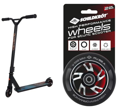 Schildkröt® Stunt Scooter 360, Stuntscooter aus Aluminium & Jungen Ersatzräder für Stuntscooter 100mm PU Räder (Härtegrad 88A), Alu-Felge, ABEC9 Kugellager, 510981