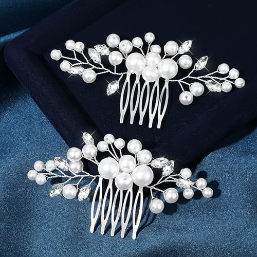 2 Stück Haarkamm Silber Haarkamm Glitzer Haarkamm Perle Haarkamm Hochzeit Kristall Haarspange Mit Kristall Blume Clip Haarspangen Haarklammer Silber Blume Haarspangen Rhinestone Haarspange Für Braut