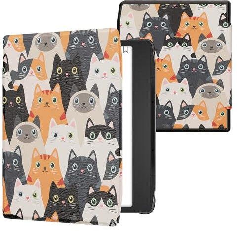 kwmobile Klapphülle kompatibel mit Pocketbook Era/Era Color Hülle - eReader Case - Katzen Orange Schwarz Weiß
