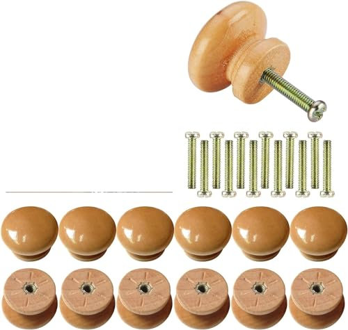 XINCXIN Knöpfe for Kommoden, Knöpfe for Schränke und Schubladen, Schubladenknöpfe 12 Stück, Holztürknöpfe Schranktürknöpfe Holz Runde Schrankgriffe Kiefer