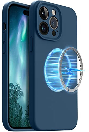 OTOFLY Designed for iPhone 14 Pro Max Case, Magnetic Liquid Silicone Case, Upgraded Camera Protection, 6.7 inch (Storm Blue)