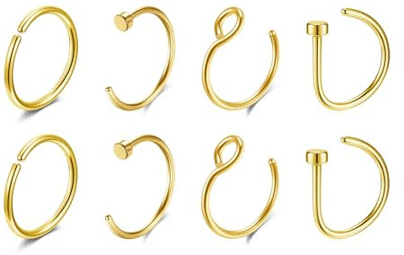 JSDDE 8er Fake Nasenring 316L Chirurgenstahl 20G Nasenpiercing Gold Fake Hoop Spirale Nasenstecker Fake Nase Piercing Nasenklammer Knorpelohrring 8mm