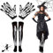 KARELLS Skeleton Gloves,Skeleton Socks,Skelett Handschuhe,Totenkopf Strümpfe,Halloween Party Skeleton Socken und Handschuhe,Damen Halloween Kostümzubehör,Frauen Lange Strümpfe Über Knie Socken