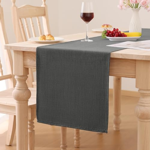 Smiry Leinenoptik Tischläufer, Dunkelgrau, 30 x 240 cm | Lotuseffekt, Abwaschbar, Wasserabweisend, Modern Dekoration für Küche Party
