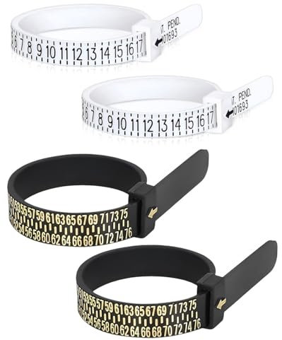 LOZTBUE 4 Stück Ringmessgerät, Ringmesslineal, Ringmessband, zum Messen der Fingergröße, Fingerumfang, Schwarz & Weiß