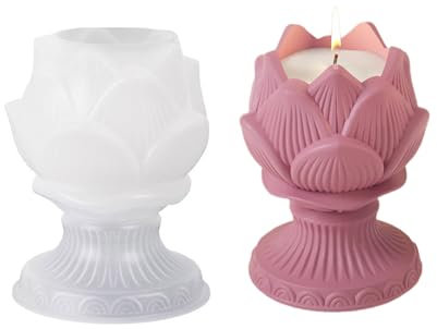 Itkcozcg Moldes de resina, soporte para velas de lotos, molde de silicona para flores, candelabros, moldes de hormigón, macetas, yesos, moldes de almacenamiento de joyas